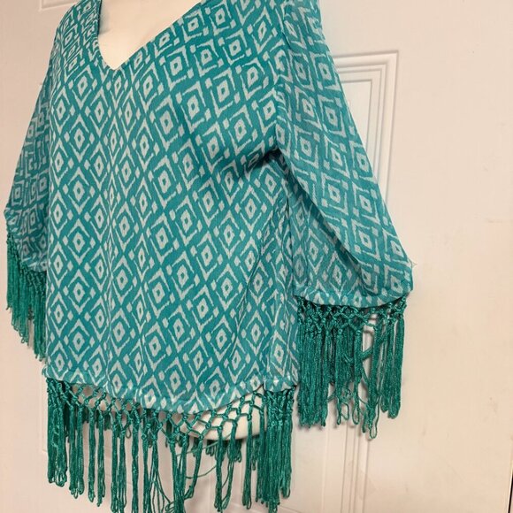 Rancho Estancia Blouse SZ Small Tunic Fringe Oversized Western Country Club - Picture 6 of 9